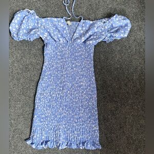 Love Tree Baby Blue Off the Shoulder Floral Dress